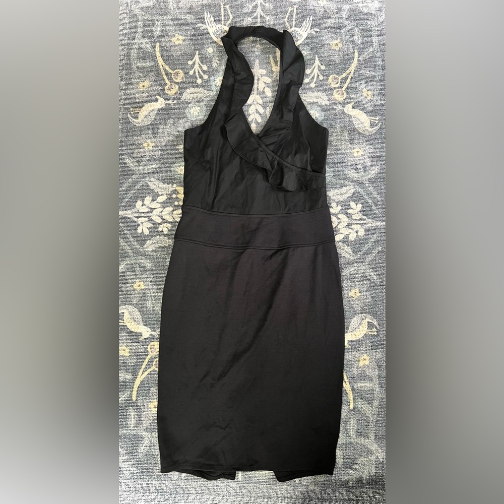 Michelle Jonas Travelwear black ruffle halter dress